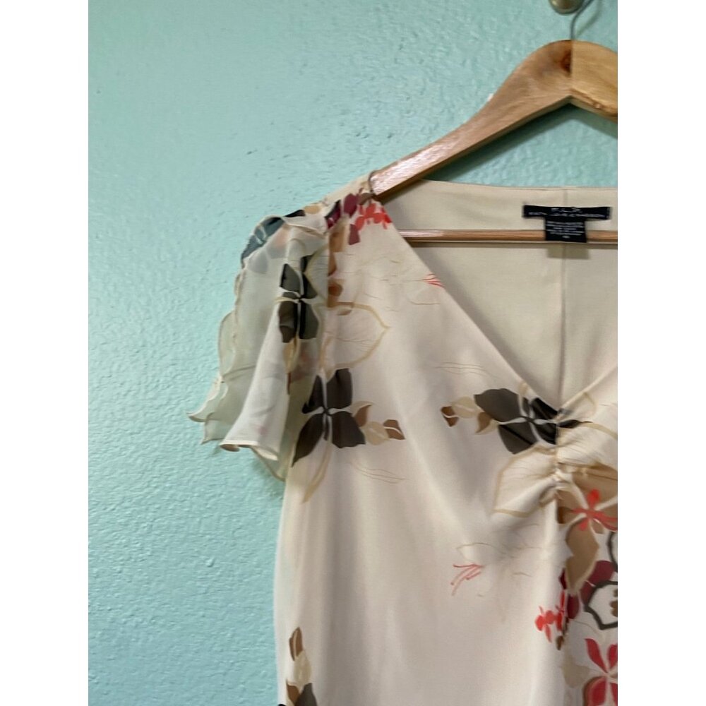 Y2K‎ Inspired FLP Women's Cream Floral Midi Flutter Sleeve Dress Size 16 - Picture 3 of 11